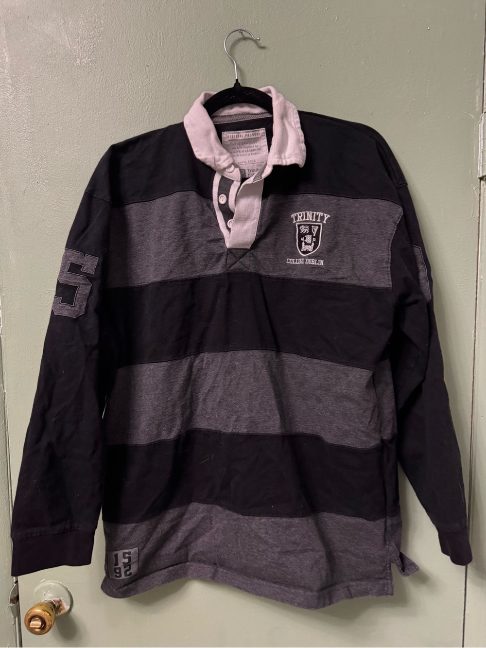 Trinity College Rugby-Style Polo Shirt - Black & Gray